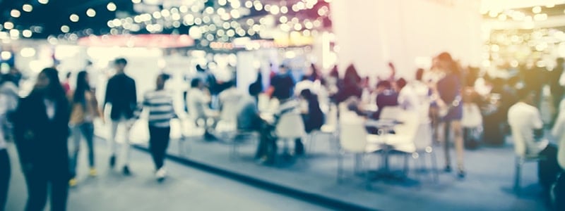 A blurred exhibition stand